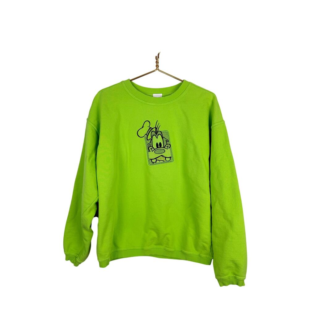 Vintage 90s Disney Catalog Goofy Sweatshirt Embroidered Lime Green Sz M RARE